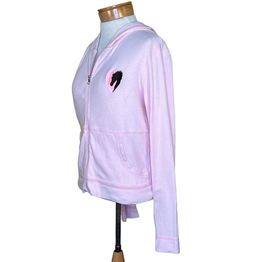 Body Chemistre Light Pink Cotton Hoodie W/Horse Head & Heart Embroidered Logo S
